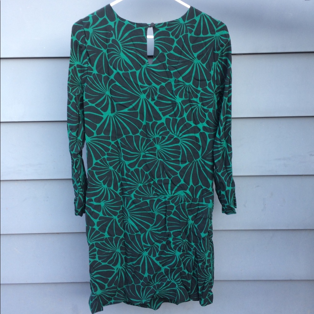 Black and green floral shift dress with pockets